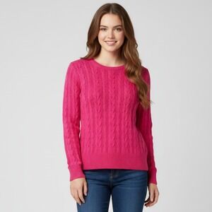 St. John's Bay Women's Fuchsia Round Neck Cable Knit Medium Pullover Sweater